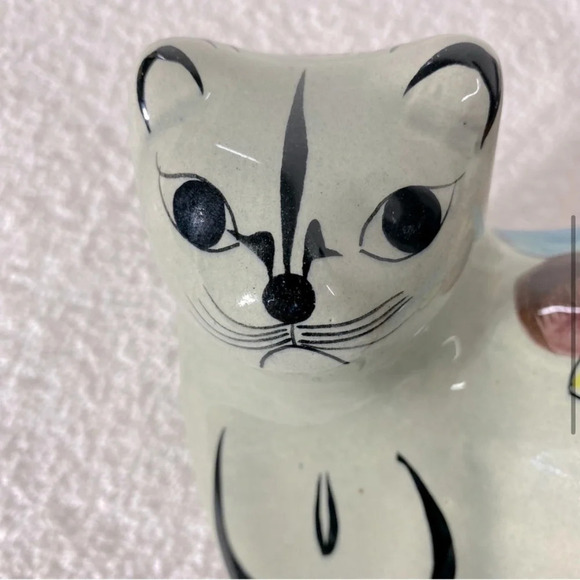 Vintage Tonala Mexico Folk Art Grey Painted Ceramic Cat Statue - Picture 5 of 16